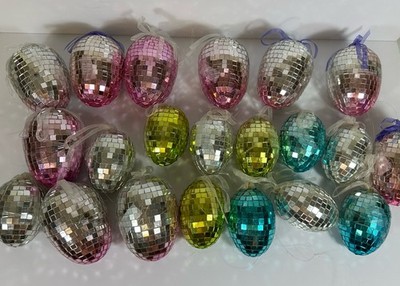 Mosaic Glass Easter Egg Ornaments 4-5'' Lot Of 21 Large Pink Silver Yellow Blue