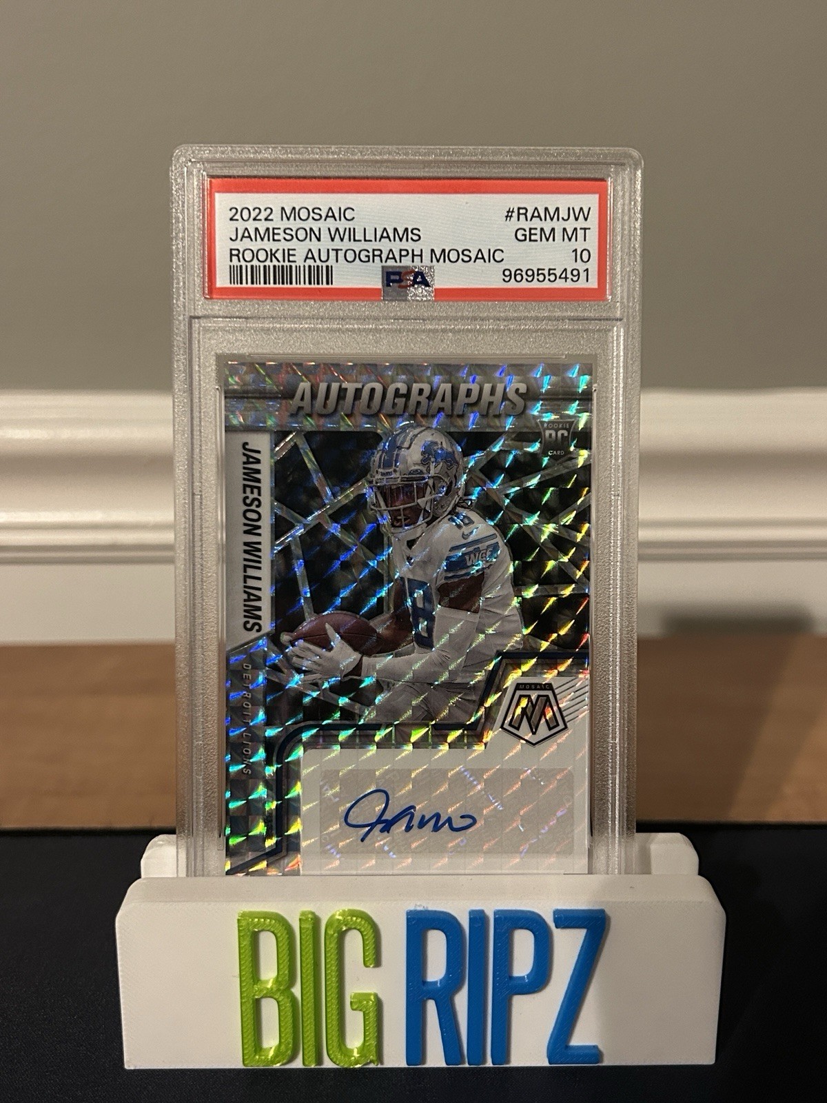 Jameson Williams 2022 Mosaic #RAM-JW Rookie Auto Mosaic Lions | PSA 10 Gem Mt
