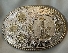 Initial Letter L Custom Vintage Western Two Tone Crumrine Monogram Belt Buckle