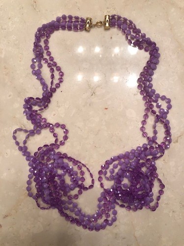Purple Amethyst 4 raw oval faceted Beaded Necklace