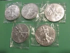 Lot of 5 2019 Silver American Eagles - Uncirculated