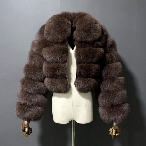 Women Luxury Fluffy Faux Fox Fur Coat Jacket Short Cardigan Winter Warm Outwear - Picture 34 of 35