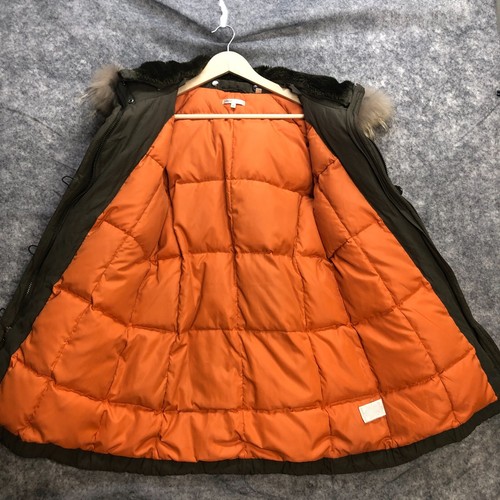 Vince Coat Jacket Womens Medium Green Puffer Fur Hood Down Zip Parka Belted - Picture 4 of 12