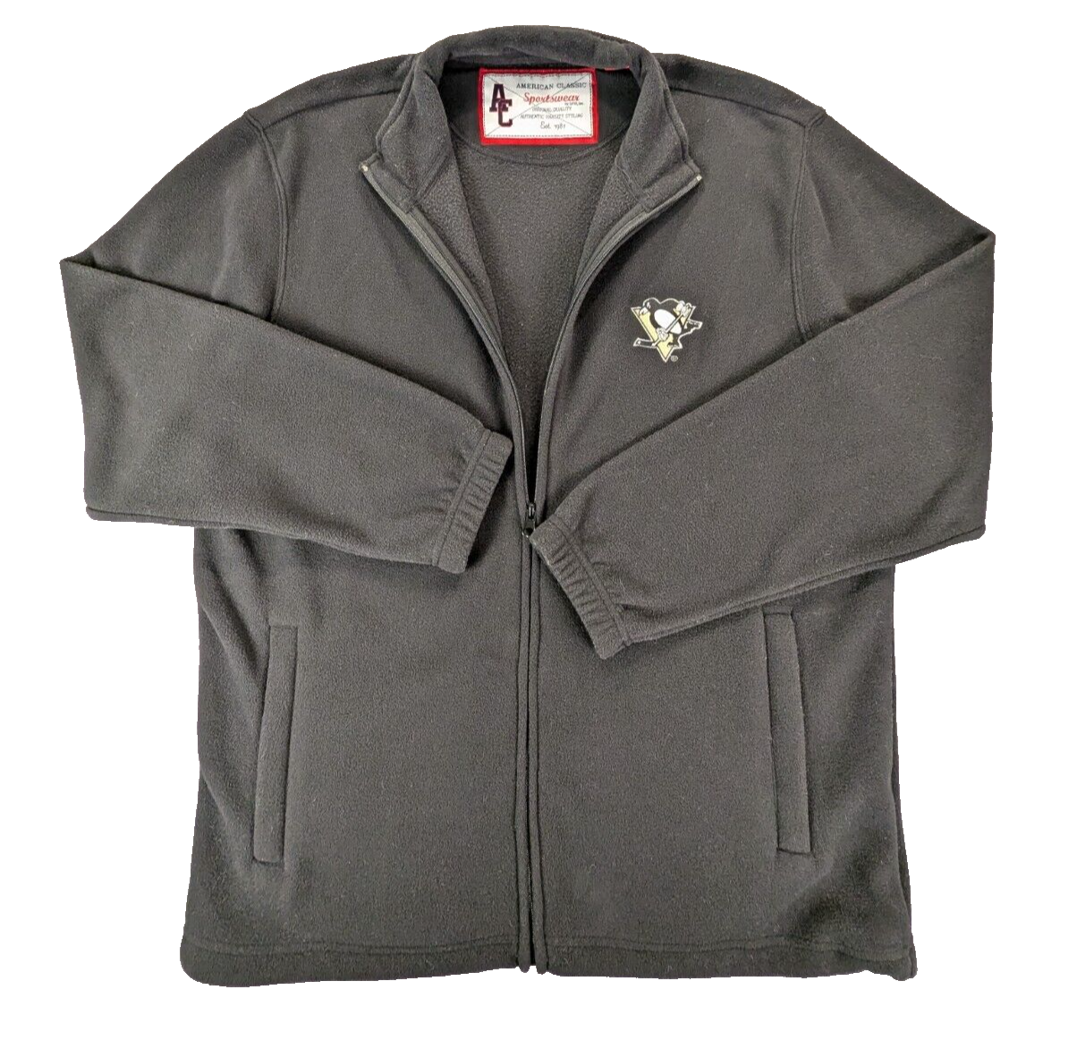 Pittsburg Penguins Jacket Large Men's American Classic Fleece Full Zip Black