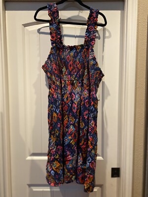 Women s Terra & Sky Navy Aztec Smocked Dress Size 1X 16/18W NWT