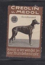 Sello publicitario alemán - criolina y médol, perro #12 galgo - NG
