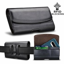 Cell Phone Holster Leather Belt Clip Pouch RFID Wallet Carrying Case Card Slots