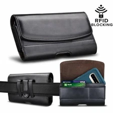Cell Phone Holster Leather Belt Clip Pouch RFID Wallet Carrying Case Card Slots