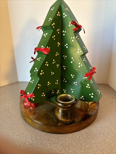 Vintage Wood Christmas Tree Candleholder Primitive CS3R - Picture 4 of 7