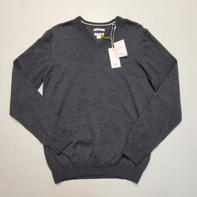 $195 New BRAX Men's Vico V-Neck Sweater 100% MERINO WOOL Dark Gray Small 48