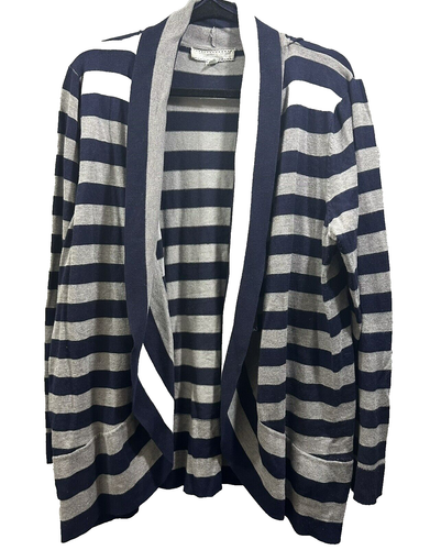 Fourteenth Place offene Strickjacke Pullover Größe 1X Damen gestreift blau grau