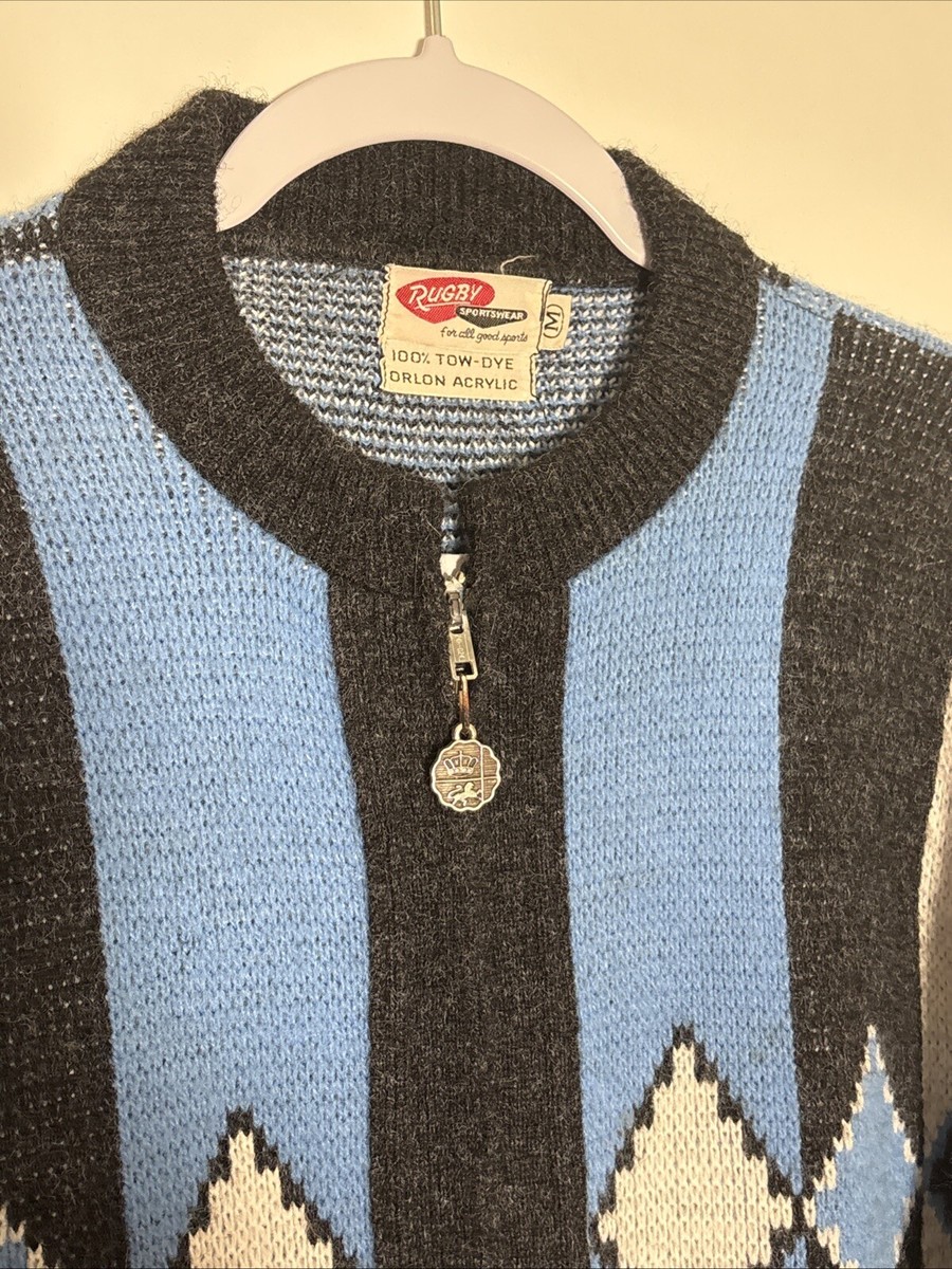Vintage 50s 60s Rugby Orlon Acrylic Full Zip Cardigan