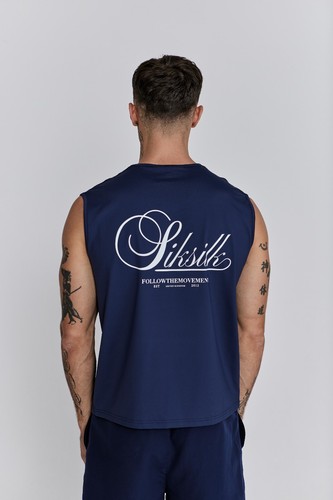 SikSilk Mens Navy Logo Vest Medium - Picture 2 of 5