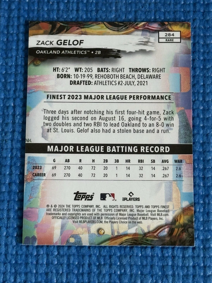 Zack Gelof 2024 Topps Finest Rare Checkerboard Refractor RC #284 Athletics - Image 2 of 2