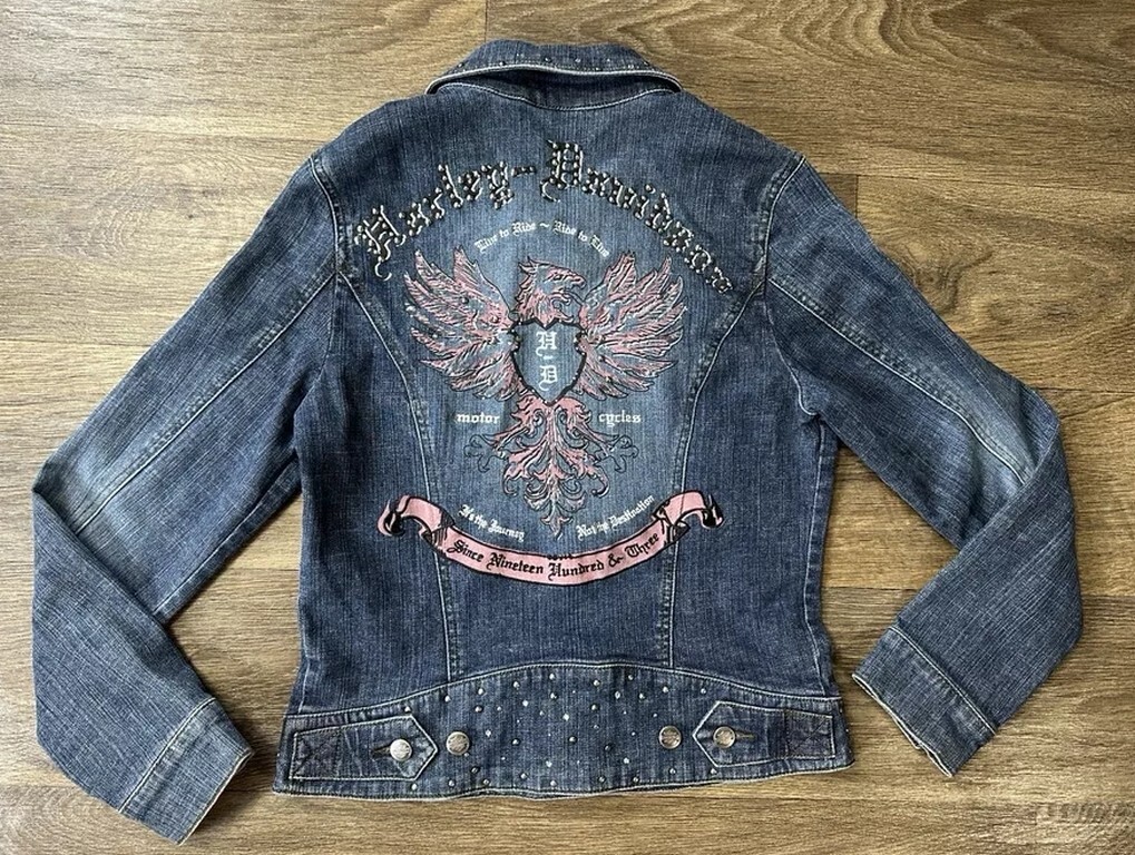 Harley Davidson MED Rhinestone Pink Wings Stretch Denim Jean
