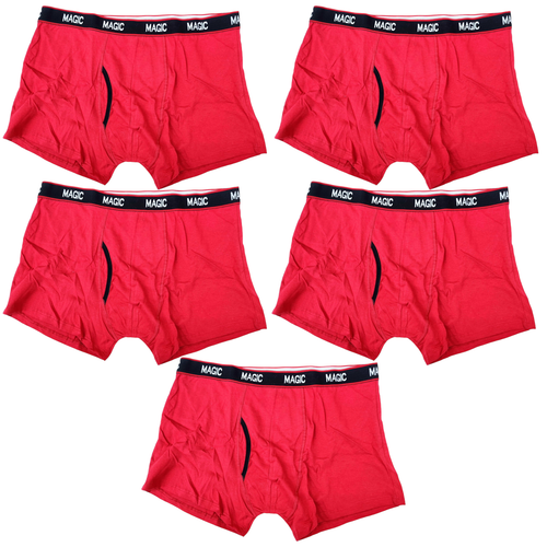 5 Pack Mens Magic 95% Pure Cotton Mens Flyfront Stretch Trunks Red - Foto 3 di 5