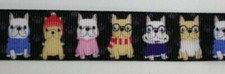 Dog Grosgrain ribbon BTY 7/8" Cute Puppy Black Bulldog Glasses multi breed