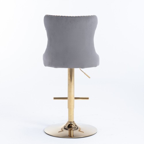 AADEN Lorah 2x Height Adjustable Swivel Bar Stool Velvet Stud Golden Base Chairs - Picture 18 of 48