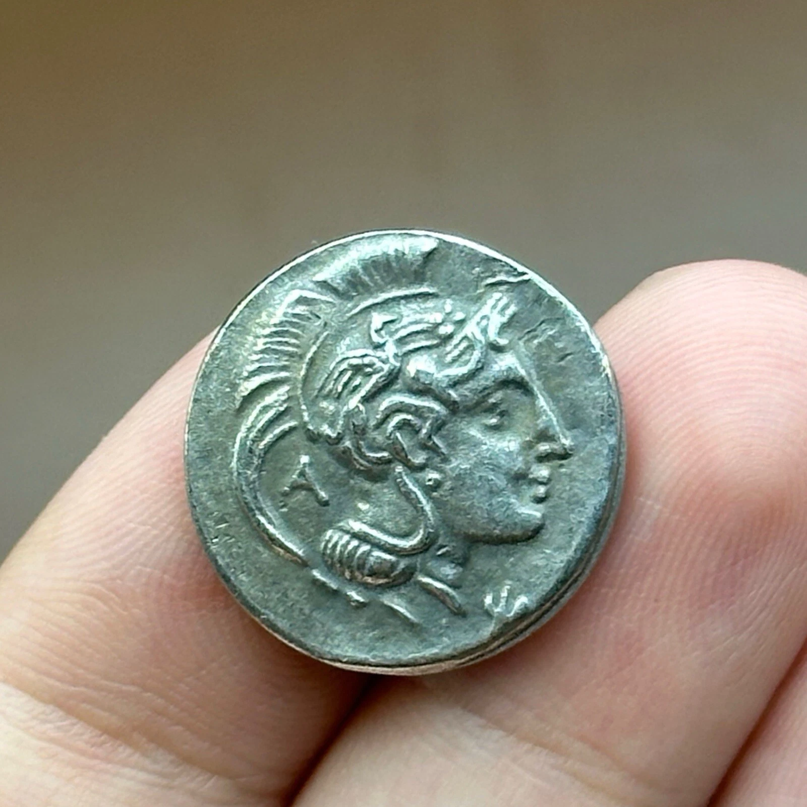 Very Old Ancient Greek Silver Coated Coin With Athena And Lion Image - Picture 1 of 12