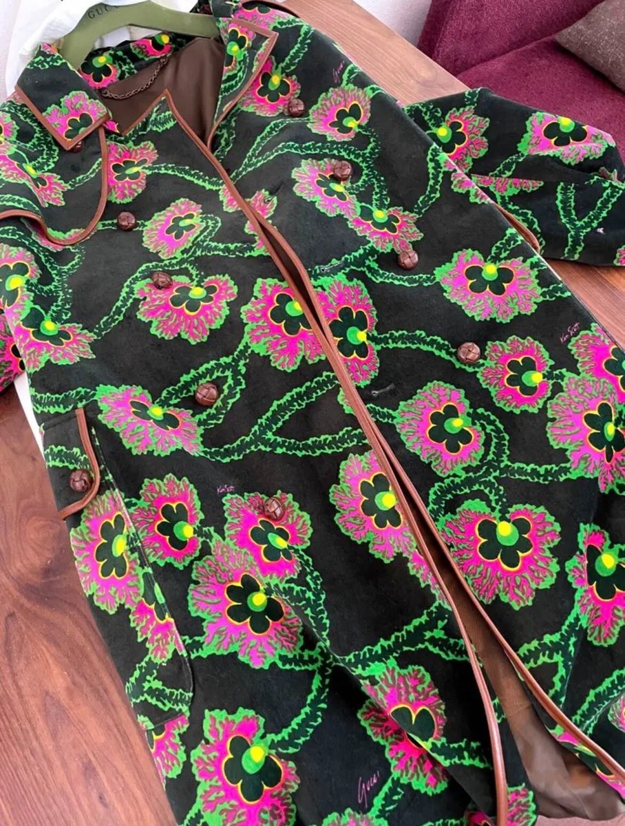 GUCCI Kenscott Long Coat Velvet Floral Pleta Size L Men's Preowned