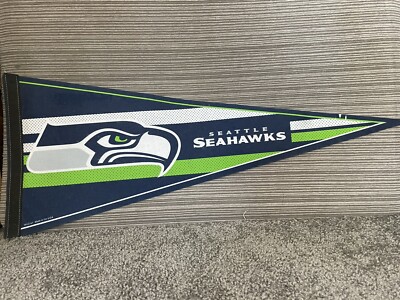 Vintage Seattle Seahawks NFL Football Full Size Felt Blue & Green Pennant Flag