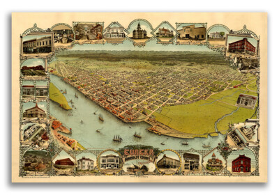 Eureka California 1902 Historic Panoramic Town Map - 16x24