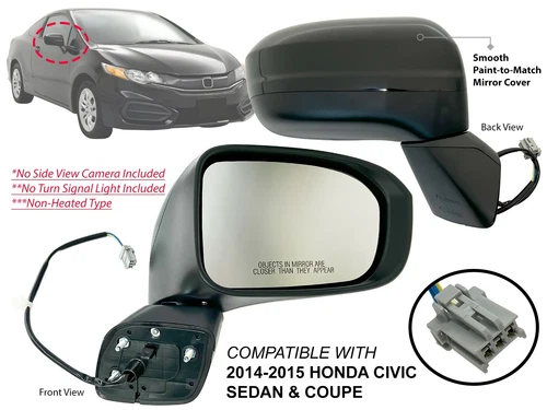 For 2014 2015 HONDA CIVIC Sedan Coupe Mirror Non-Heated PTM Cover Passenger Side