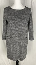 TAHARI - Size S - Dress Black Ivory Knit Shift Modern Dress 3/4 Sleeve