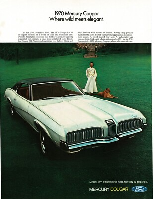 #ad 1970 MERCURY Cougar XR 7 White live puma mountain lion 1969 Vintage Print Ad $8.95