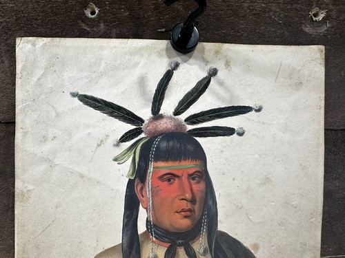 Antique 19th c. McKenney & Hall Hand Colored Native American Print of Amiskquew - Picture 2 of 6