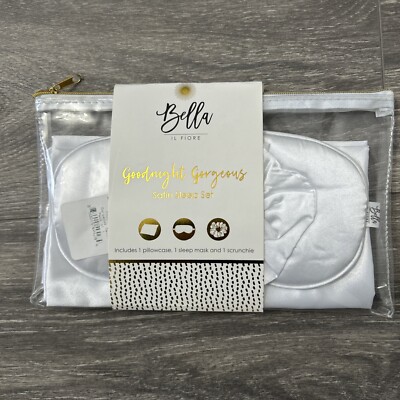 Hello Gorgeous Bella Satin Sleep Set Pillowcase Eye Mask & Scrunchie White