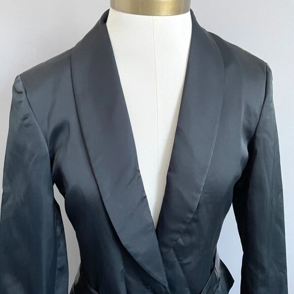 Tuta vintage Y2K Versace nera in raso blazer gonna con cintura Medusa S M