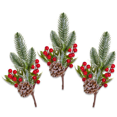 3 Pack of Winter Berry, Snow Crusted Pine, and Glitter Enhanced Pine Cone Picks
