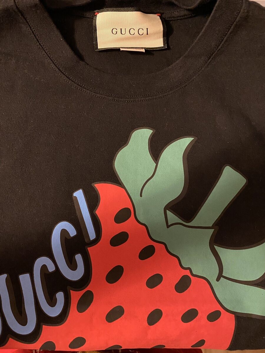 Gucci 2019 2020 Justin Strawberry Logo Black T-shirt 36 38 2 Gucci 2019 2020 Justin Strawberry Logo Black T-shirt 36 38 2