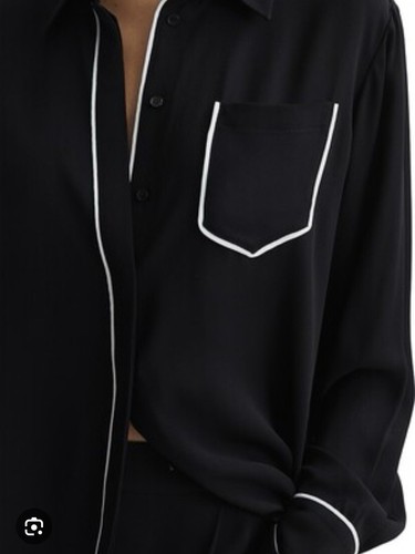 NWT Black Reiss Gina Contrast-Trim Shirt Blouse Size 12 - Picture 2 of 4