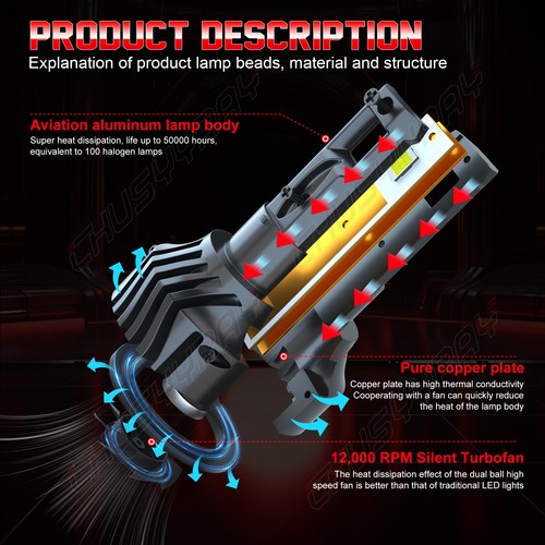 4x 9005 9006 LED Combo Headlight Bulbs 2SIDE High Low Beam Kit Xenon Super White - Picture 4 of 12