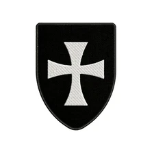 KNIGHTS TEMPLAR SHIELD iron-on PATCH embroidered CRUSADES RELIGIOUS MILITARY RED