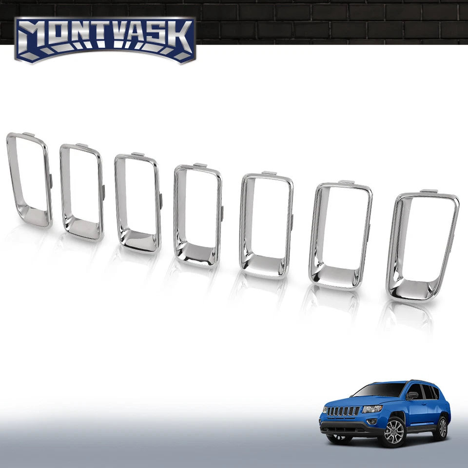 Fit For 2011-2017 Jeep Compass Front Bumper Grille Insert Trim Molding Silver - Image 2 of 4