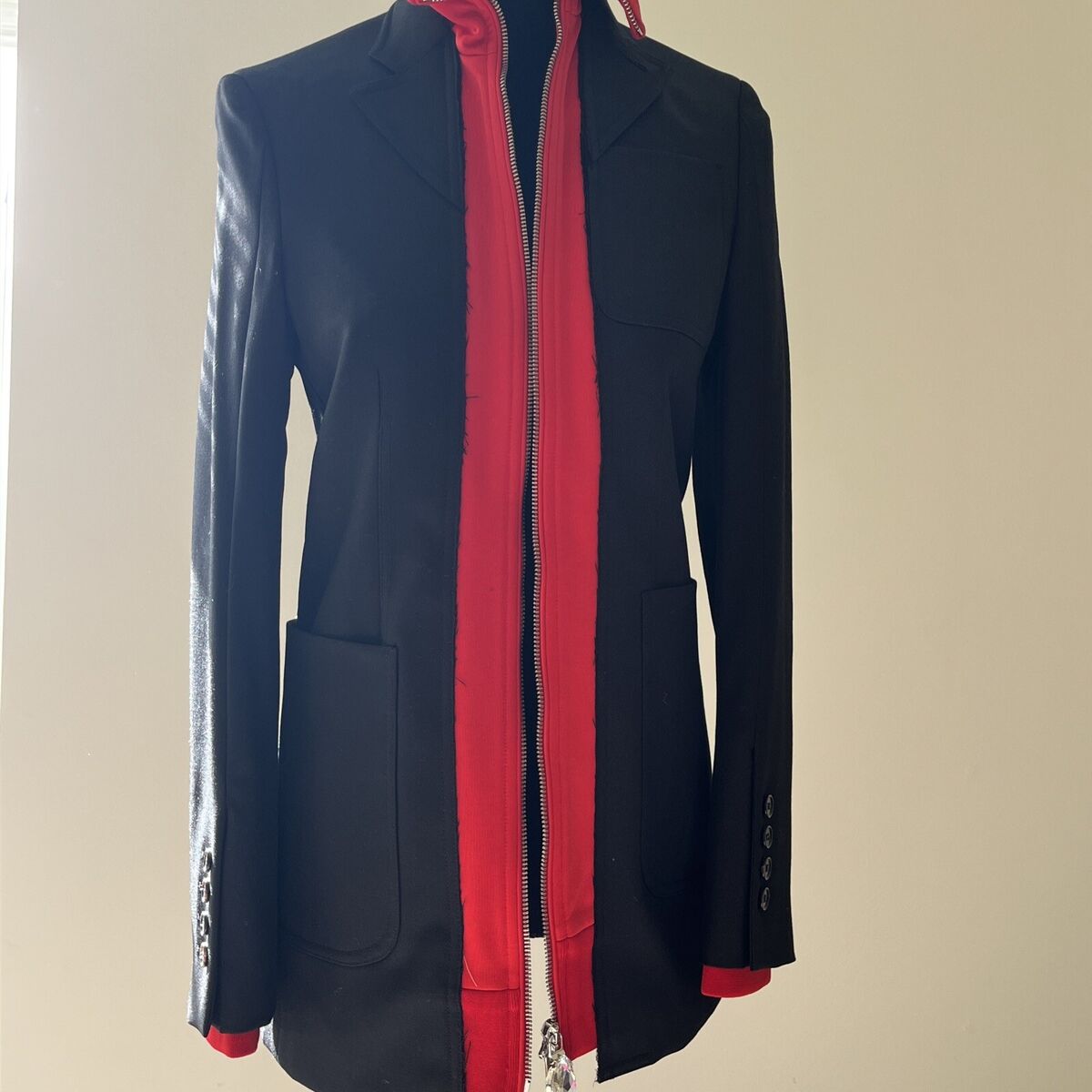 Burberry Women Jacket Track Top Jersey Panel Wool Twill Coat Burberry Women Jacket Track Top Jersey Panel Wool Twill Coat