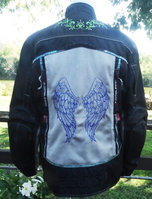 Sedici Alexi Women's XL Mesh Motorcycle Jacket, wings embroidered