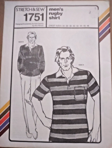 Stretch & Sew 1751 Men's Vintage Knit Rugby Shirt Pattern Chest Sz 34"~48" Uncut - Picture 1 of 2