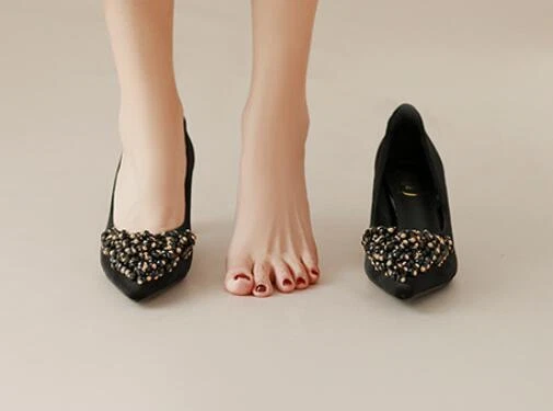 Mujeres Puntera puntiaguda Floral Estrás Piel Sin cordones Mocasines Tacones en Bloque Zapatos de Fiesta Foto 3 de 4