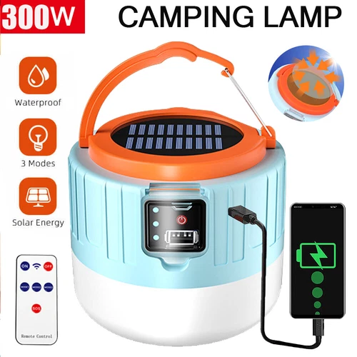 300W Solarleuchte Outdoor Camping Lampe Aufladbar Laterne Akku Zelt Licht USB - Bild 3 von 19
