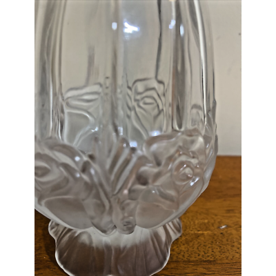 s-l400.jpg Vintage Crystal Clear Glass Wine Decanter with Frosted Floral Design Stopper 15\