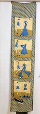 FRIMMEL by Geoffrey Howard Blue Gold Silk Scarf Cartoon Art Deco 65” Japan
