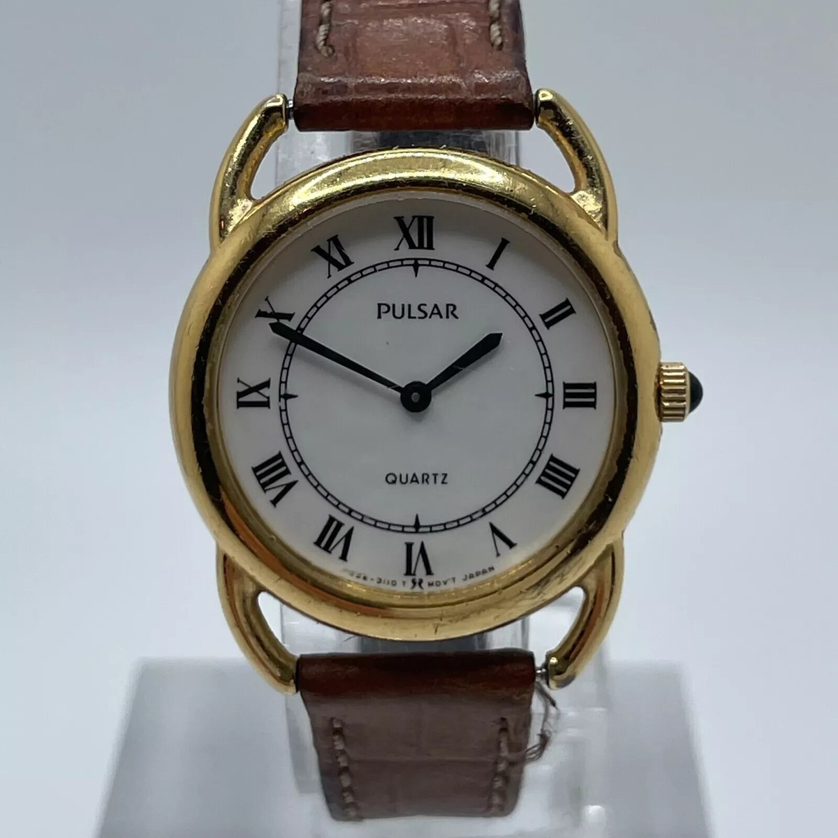 Seiko Pulsar Watch V292-0380 Womens Brown Leather Band Quartz