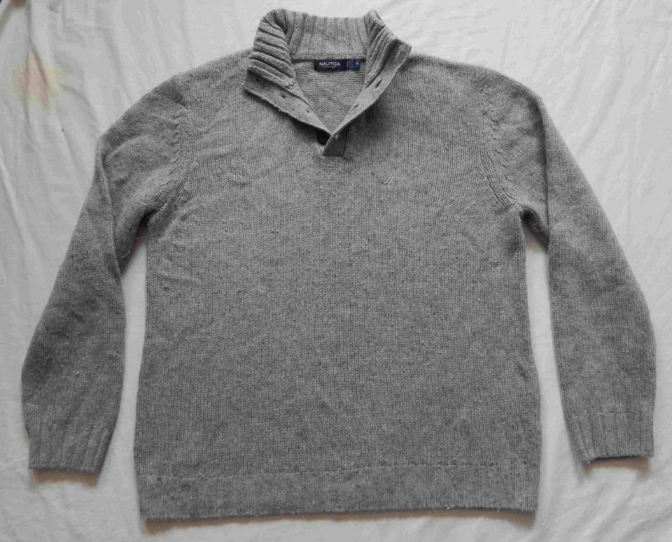 Suéter Pullover Cuello Henley Gris Cuello Alto - XL Para Hombres Mezcla de Lana Náutica Foto 2 de 4