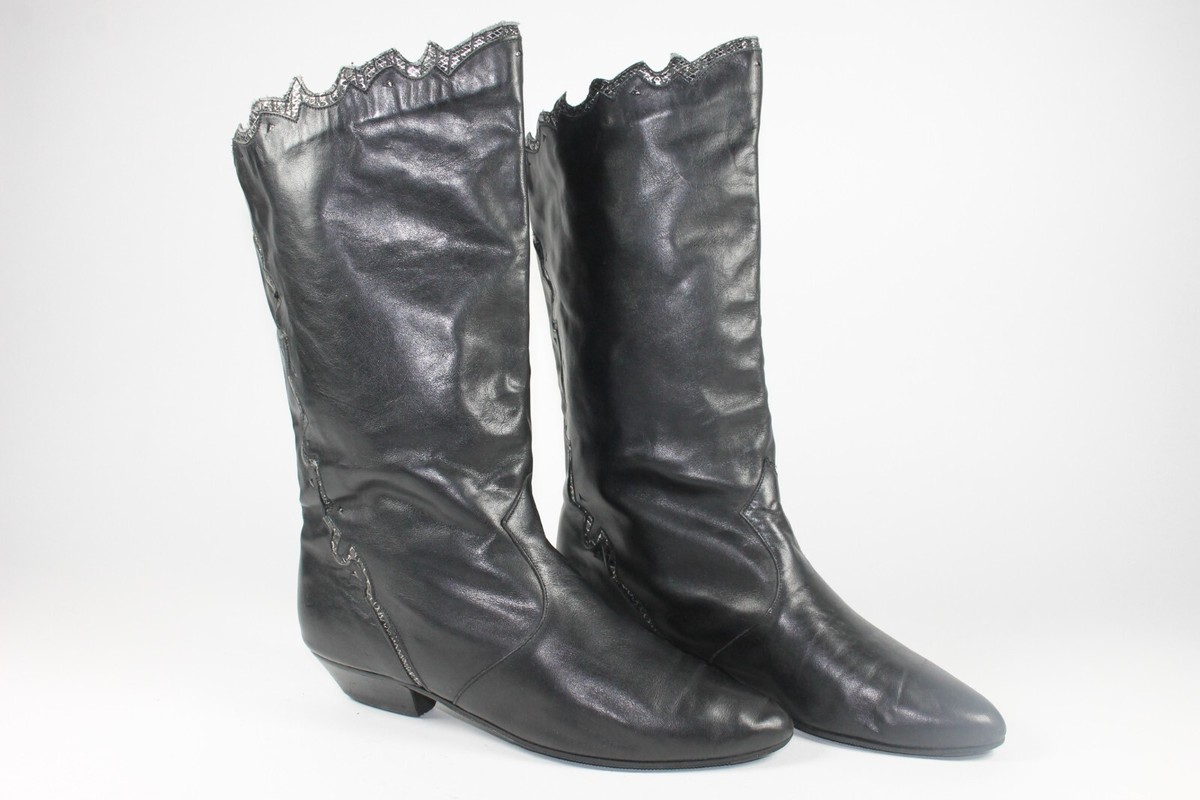 Women's leather reptile look black boots size 38 true vintage 90s women's  boots