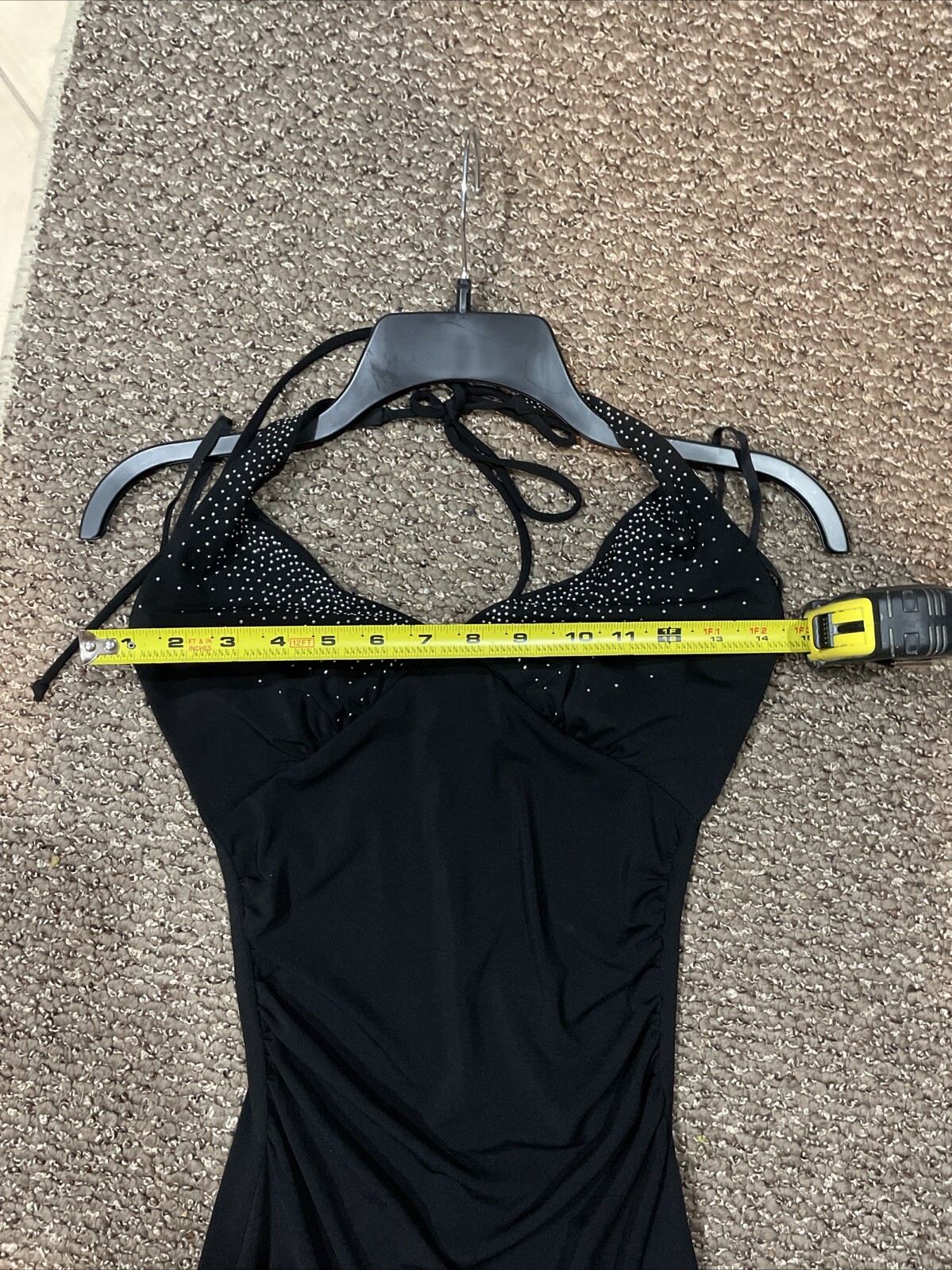 90s Y2K Ruby Rox Black Halter Rhinestone Ruched F… - image 8