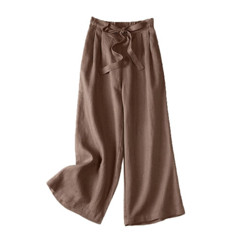 Elastic Waist Pants Wide Leg Casual Pants Trousers Plus Size Cotton Linen Summer - Picture 7 of 16